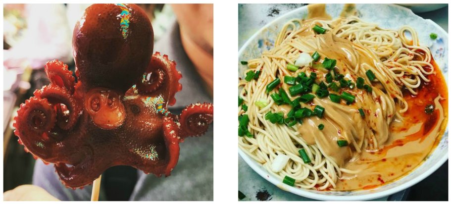 Noodles in China and octopus in Japan
